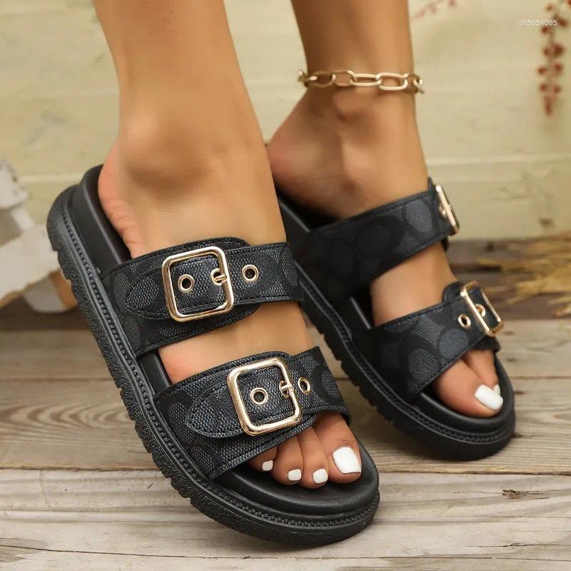 Free shipping Designer Sandals Fashion Thick-soled Metal Buckle Designer Slippers Women's Home Soft-soled EVA Summer Non-slip Beach Flip-flops