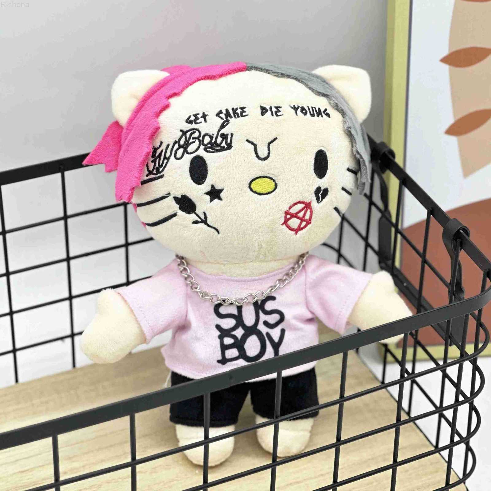 Sanrio LIL PEEP Hello Kitty Plush Anime Doll with Pink Clothes Necklace Stuffed Soft Plush Toys Fans Collect Gifts L250908