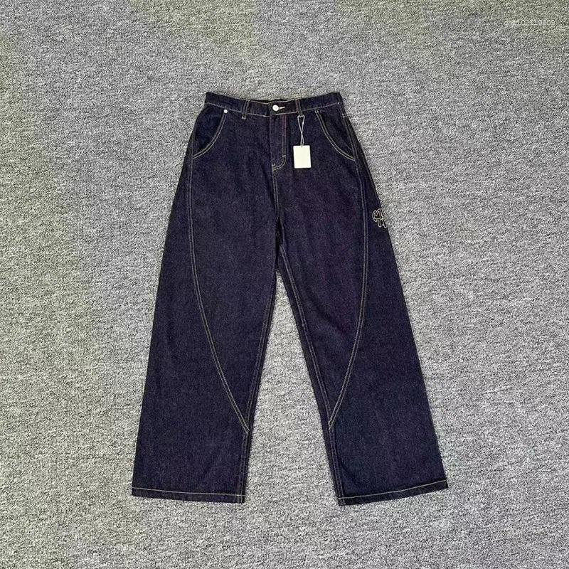 Men's Jeans Quality Embroidery Black Blue Mertra Men Women Unisex Oversized Splicing Stitching Patchwork Denim Trousers