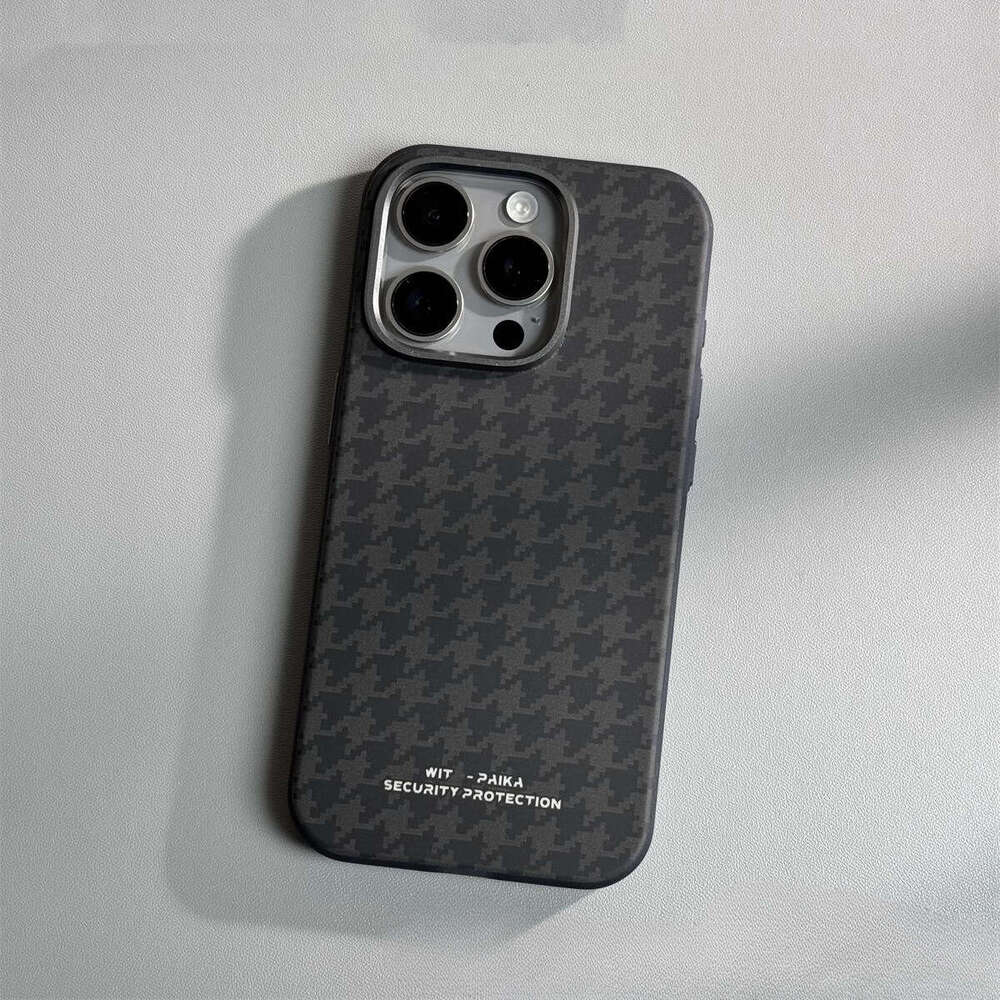 DHgargets Compatible iPhone 16 Pro Max Case Houndstooth Texture Skin Feel PC Magnetic Apple 14 Shockproof Protective Cover 15