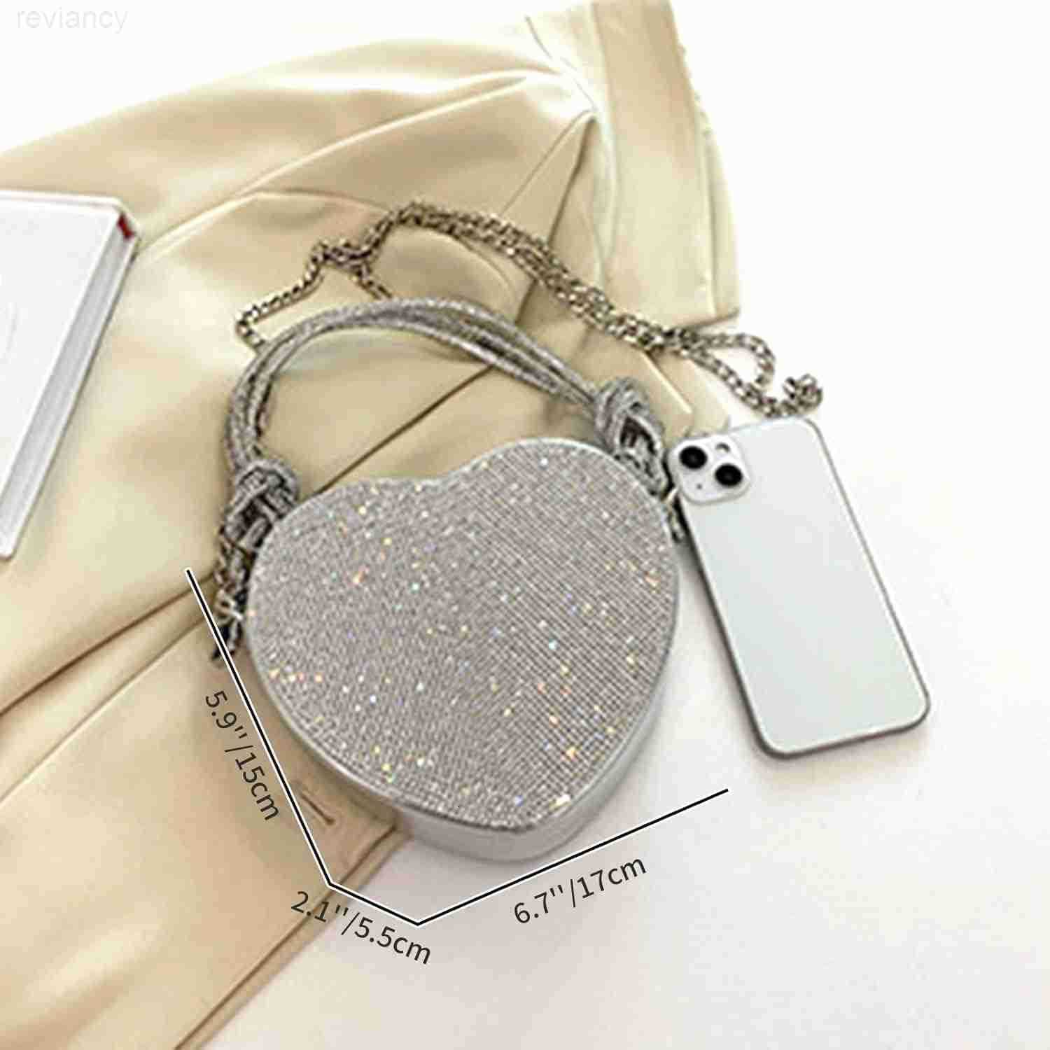 Evening Bag for Women Silver Purse Heart Shaped Purse Crossbody Bags Shoulder Handbag for FormalW250907