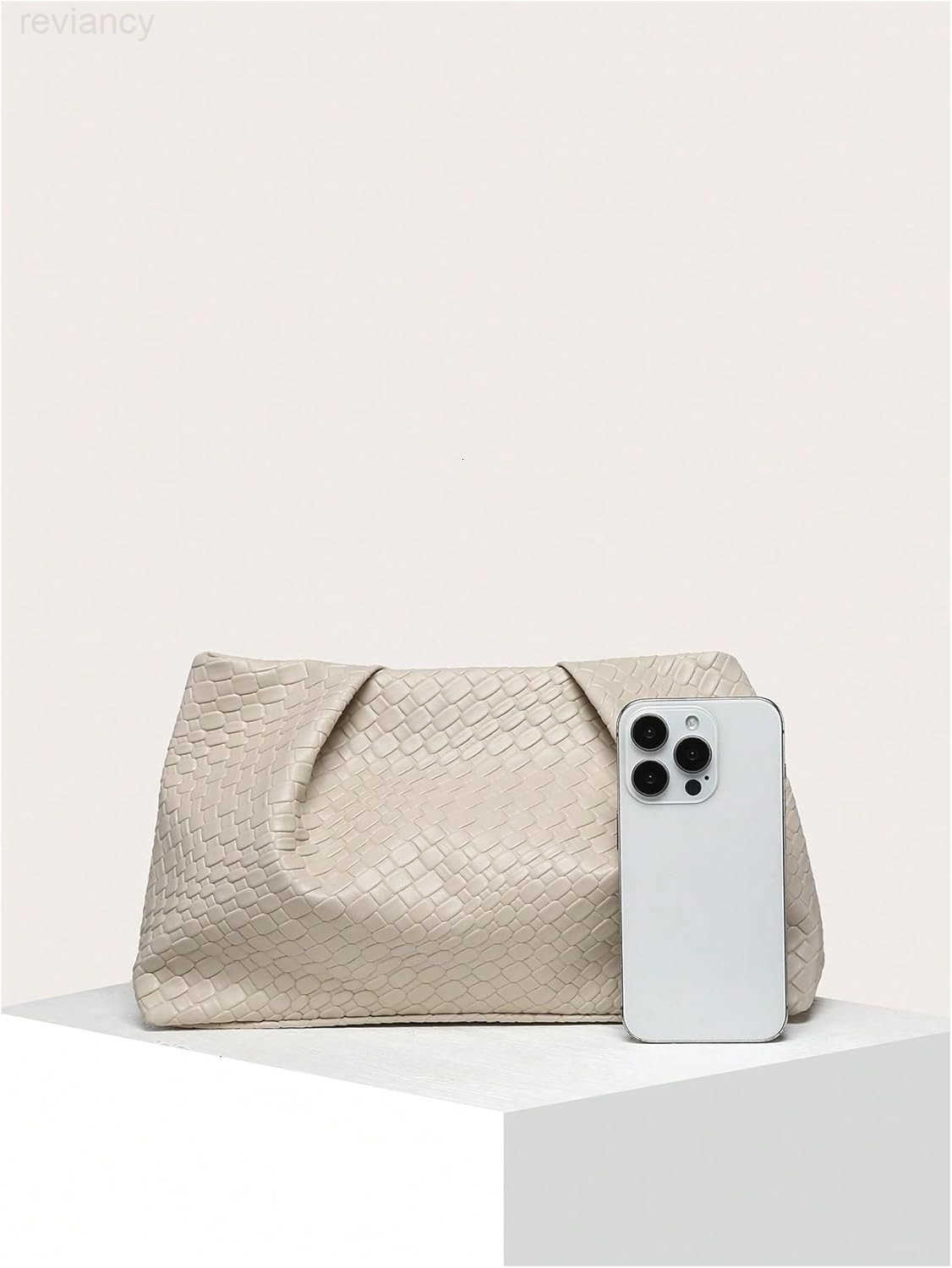 Womens Woven Evening Bag Elegant Clutch Purse Square Faux PU Leather No Strap Handbag Magnet Retro Vintage Clutch BagW250908