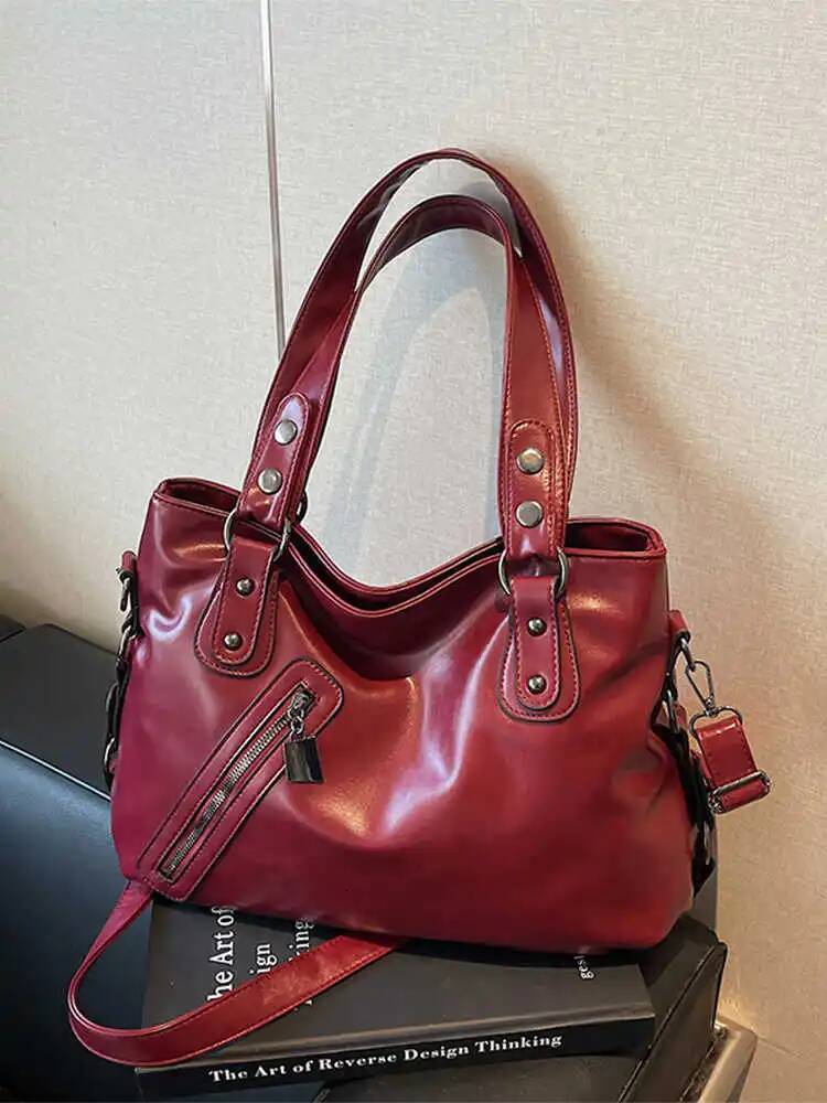 2025 new collection Fashionable retro zipper solid color women's shoulder bag, large capacity commuting women's crossbody bag, autumn new de