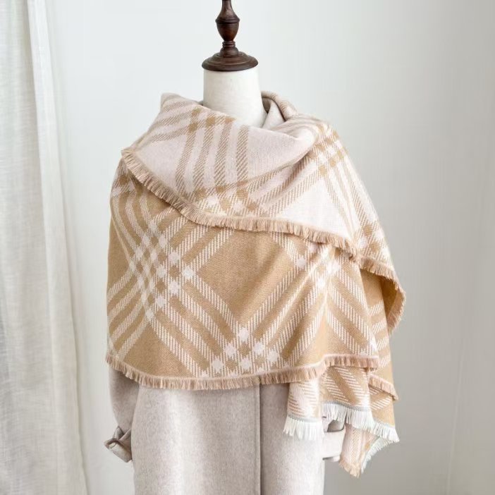 K1850 Autumn and winter thick warm scarf for women, imitation cashmere gradient long shawl, cross-border wholesale high-end tassel scarf