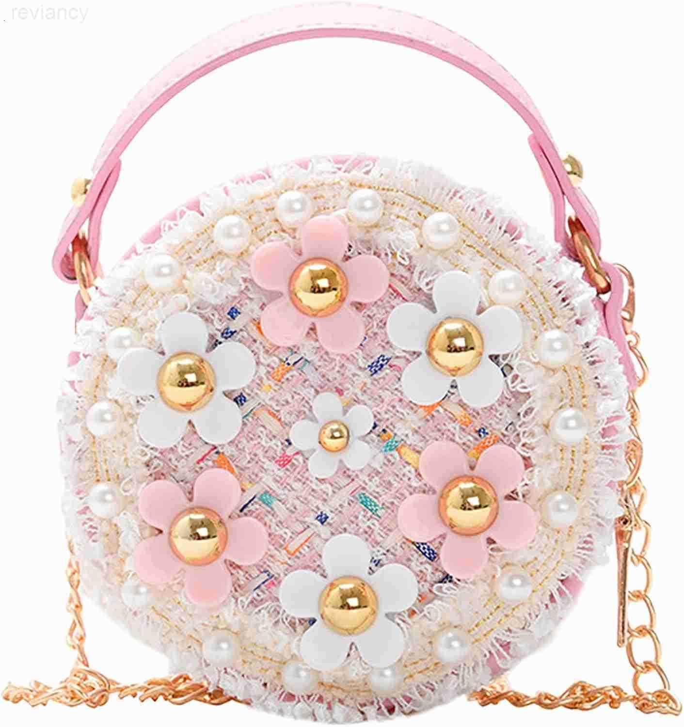 Little Girls Toddler Crossbody Purse with Pearl Flowers Mini Cute Princess Handbags Shoulder Chain BagW250908