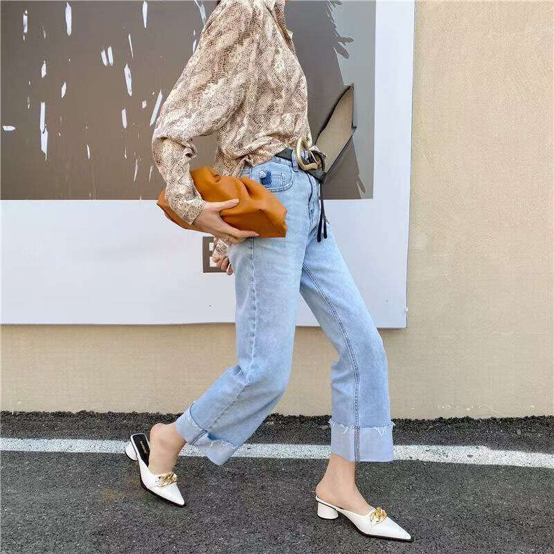 Summer Women New Black High Slippers Close Toe Block Heels Mules Designer Slip on Loafers Slides Party Shoes dh911463038