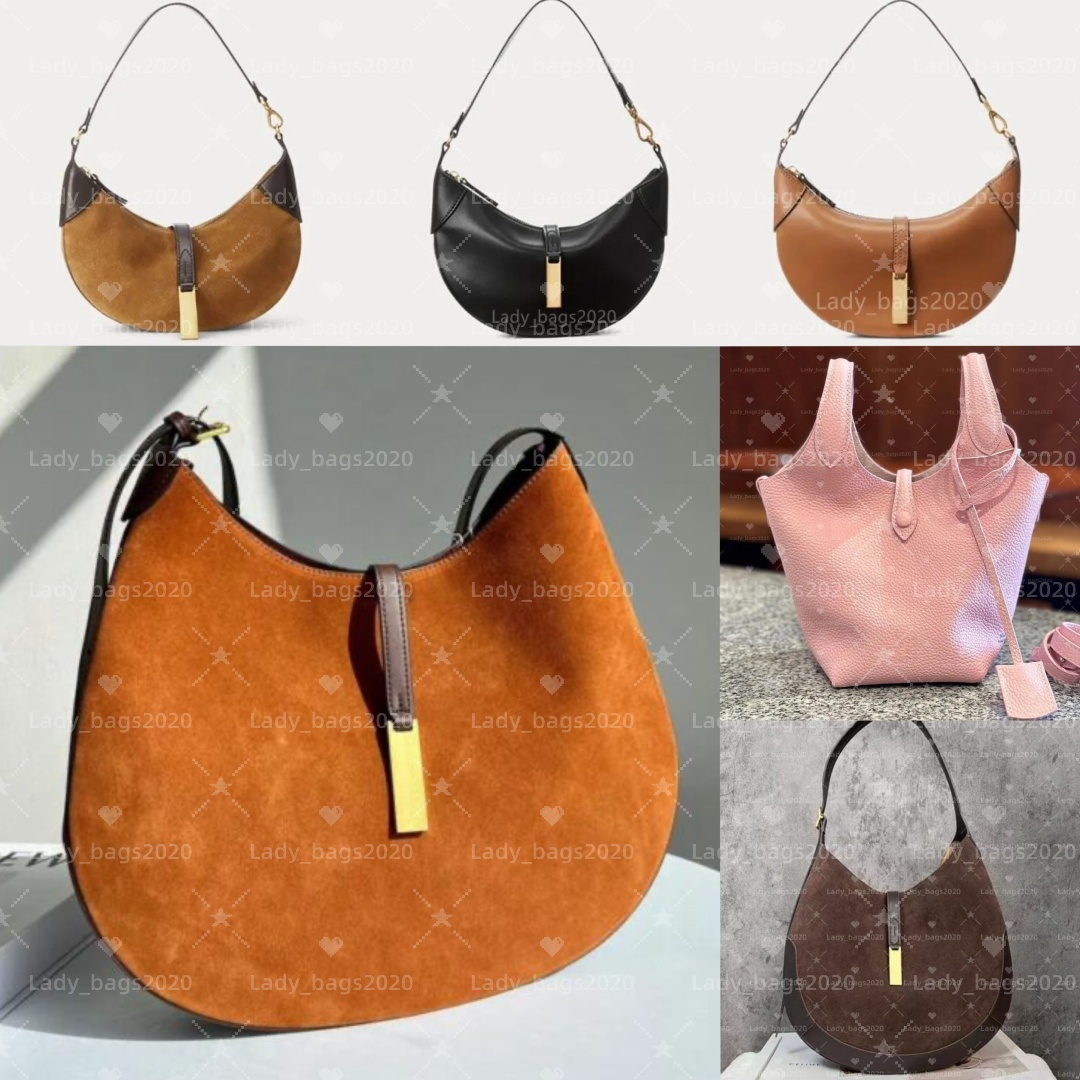 ID Bag Large Designer Pony Mini Crescent Bag Suede Leather Stitching Coffee Half Moon Clutch Handbags Shoulder Bags Horse Tote Women