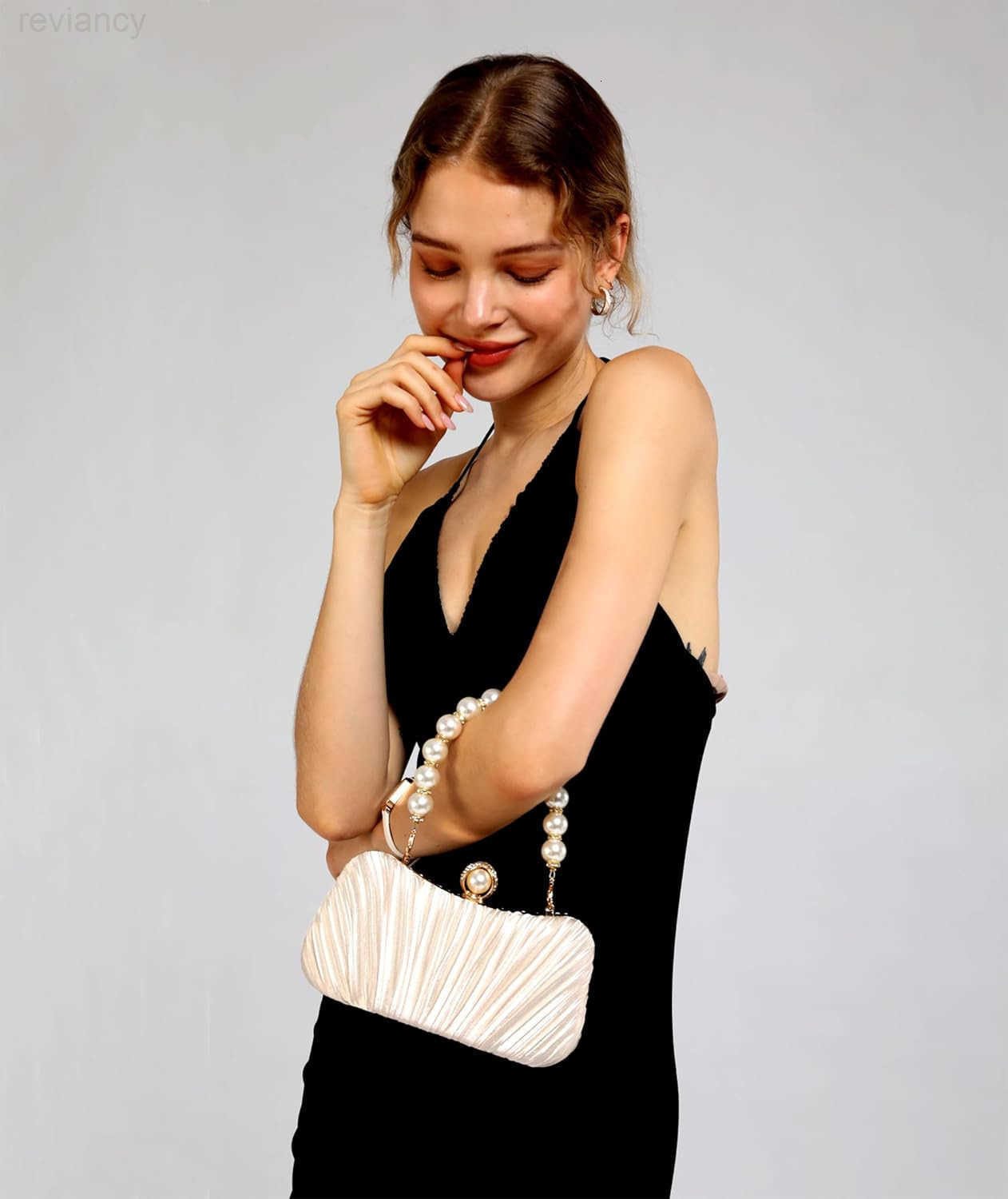 Clutch Purse Satin Pearl Evening Bag Handbag Chain Strap Shoulder BagW250908