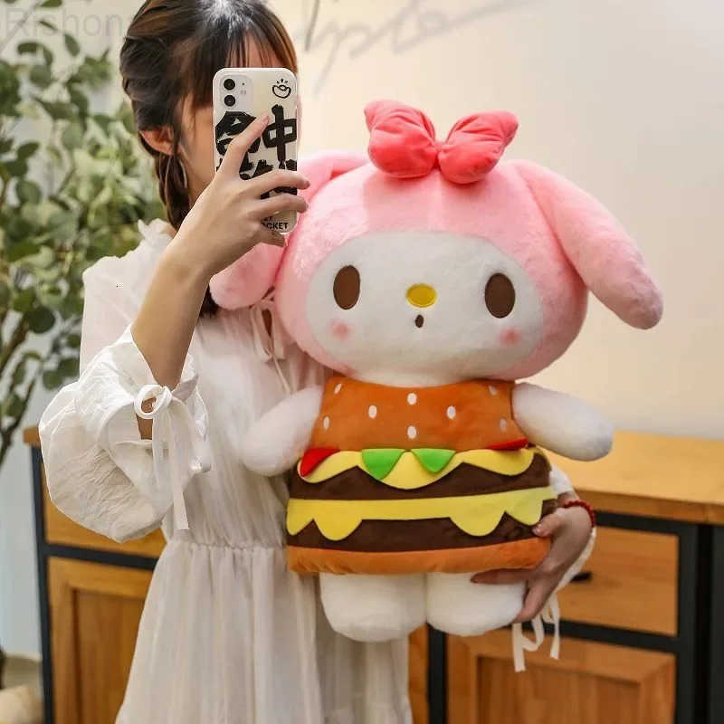 Sanrio Kawaii Kuromi My Melody Hamburg Big Plush Toys Dolls Pillow Anime Room Decoration Dolls Children Gifts H251120