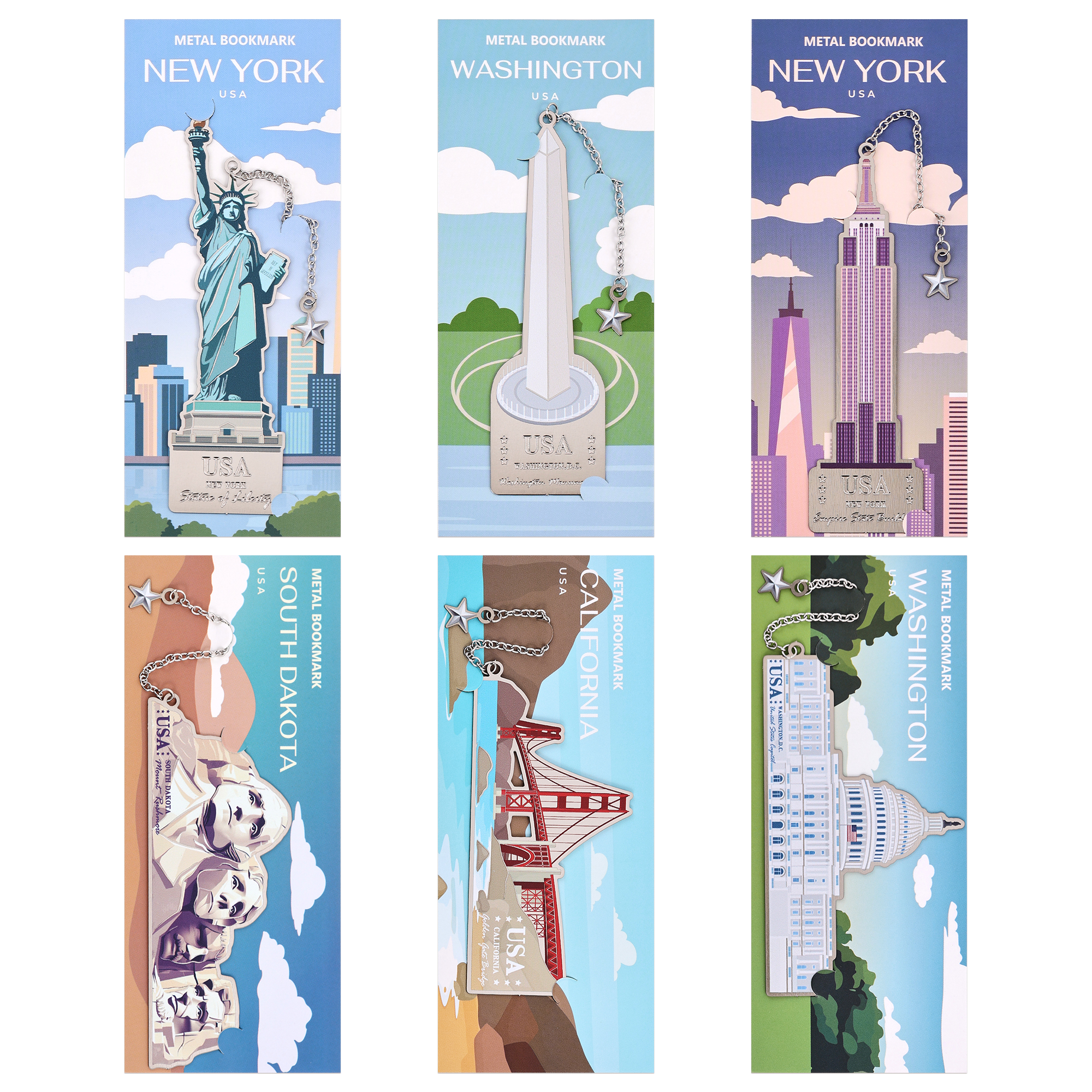 Six Designs of American Inspired Series Metal Bookmark Collection