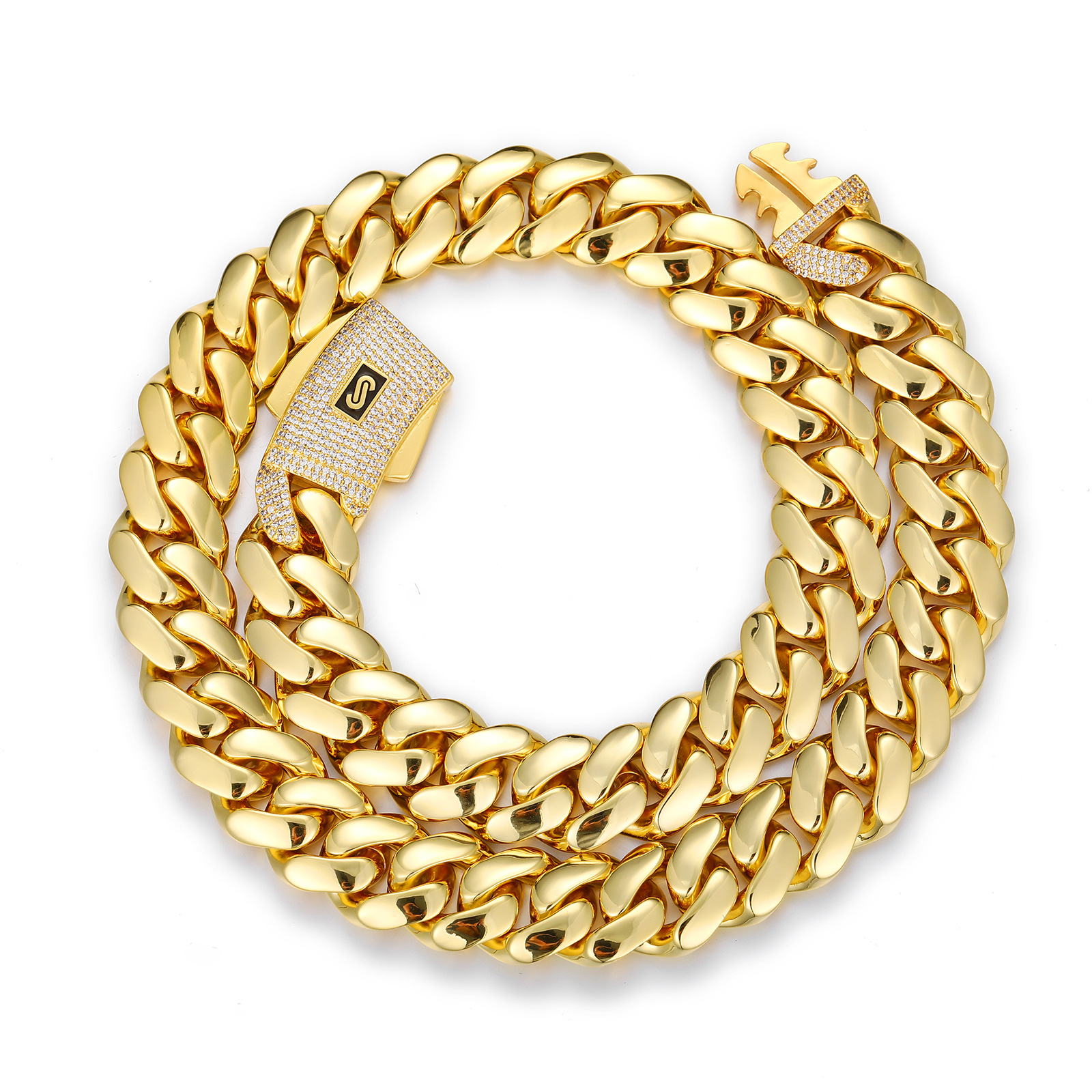 Hip Hop Miami Cuban Chain Necklace Chokers High Polished 18K Real Gold Plated 5A Zircons Jewelry