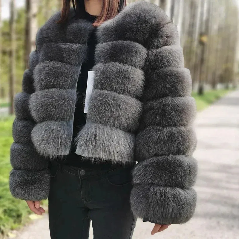 2025 Raccoon Women Winter Fluffy Jacket Thick Warm Furry Outwear Faux Fur Coat