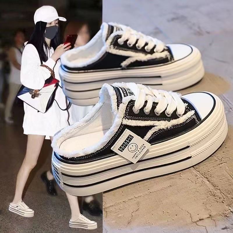 Casual New Height Increasing Platform Canvas Women Summer Outer White Sneakers Slipper Slip on Sandals Vulcanize Shoes 2945