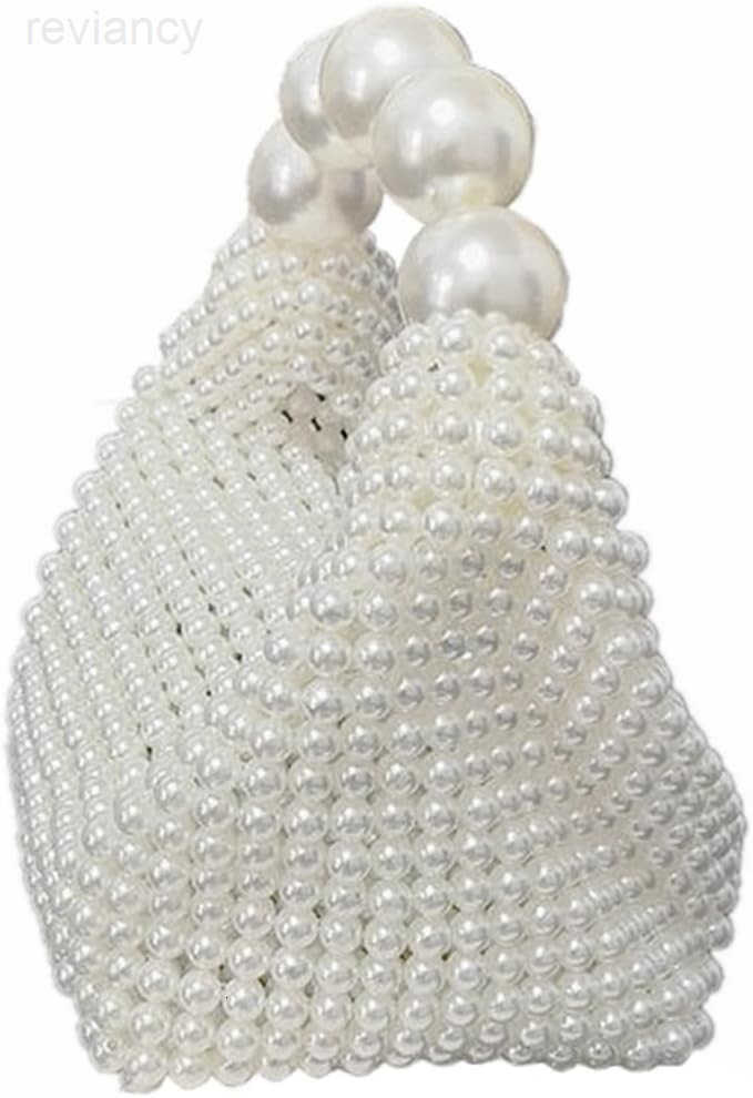 Women Handmade Pearl Beaded Clutch Bucket Evening Handbag Acrylic Pearl Purse for Party WeddingW250908