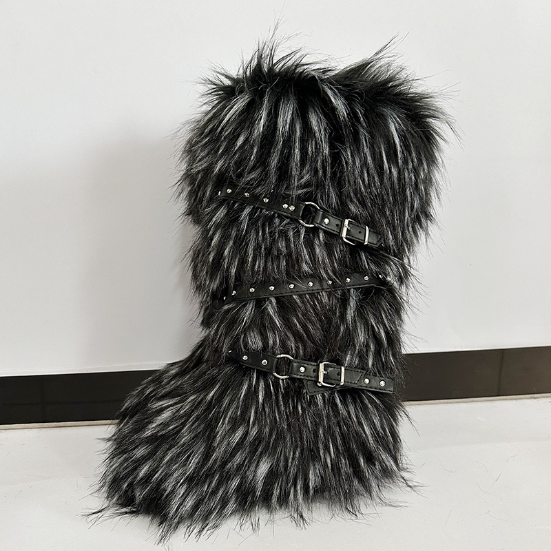 hot free shipping designer Boots Outdoor short tube long tube hairy boots vintage casual spicy girl strap snow boots pink black white grey size 36-44