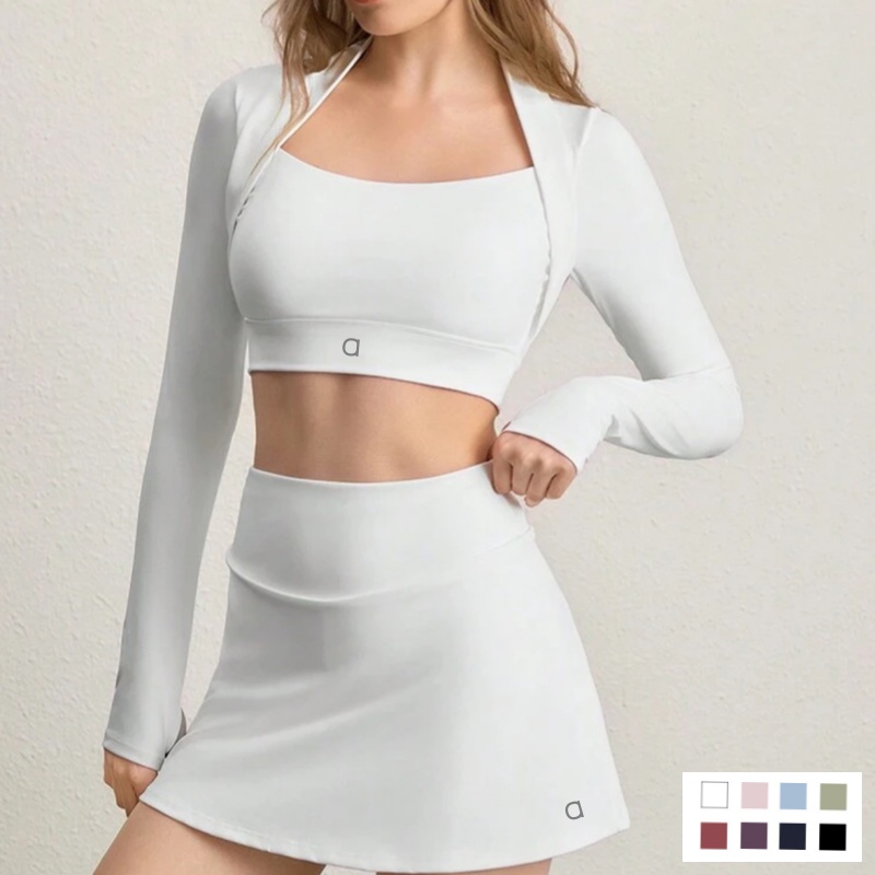 sportswear set Women's Anti-Glare Sports Short Skirt Set Long-Sleeve Yoga Wear with Chest Pad Womens Fitness Outfit Tennis Sport Top very nice