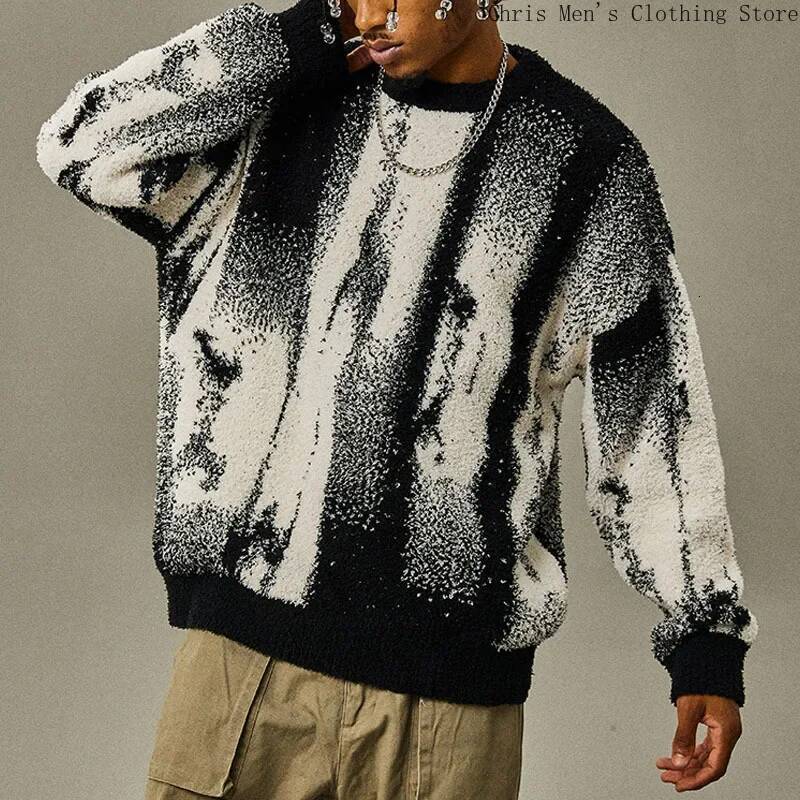 2025 men's striped loose men's pullover sweater casual soft fur jacket hooded men's autumn design and winter new fashion designer cloth