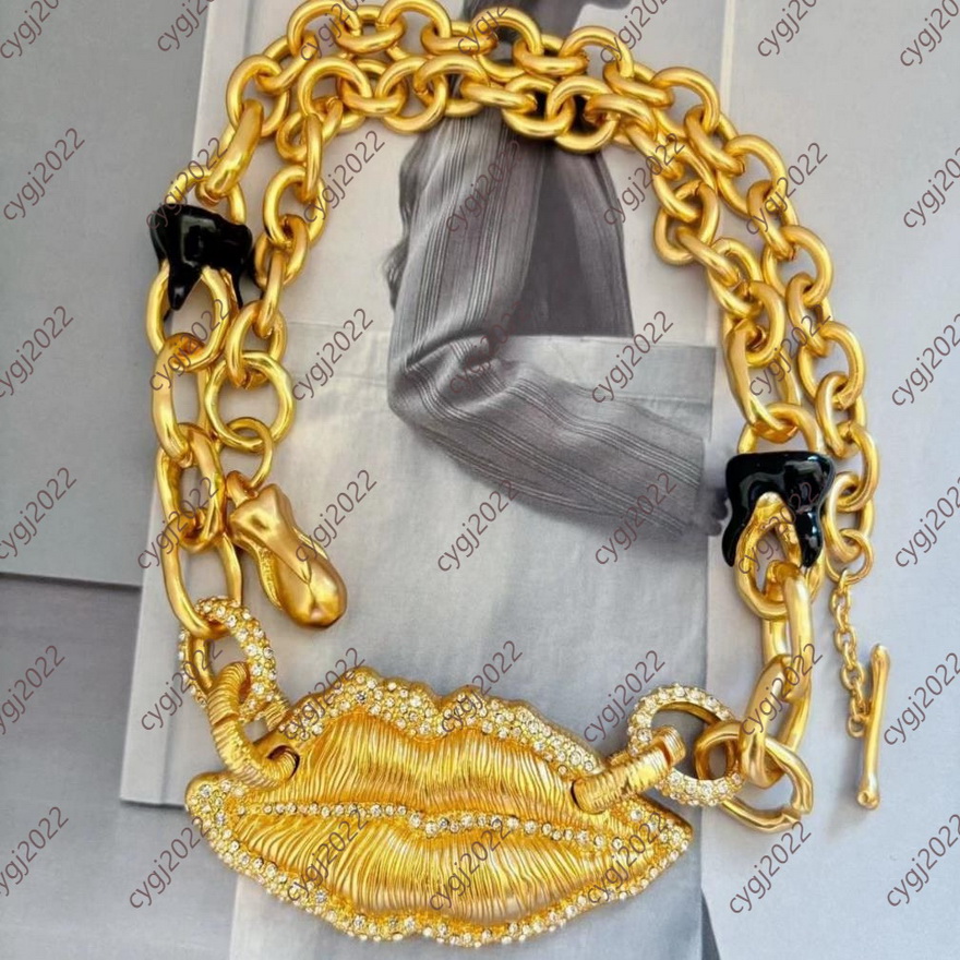 Enamel Teeth Bone Thick Chain Choker Necklace With Diamond Mouth Pendant Hiphop Rock Punk Schiaparelli Jewelry Accessories