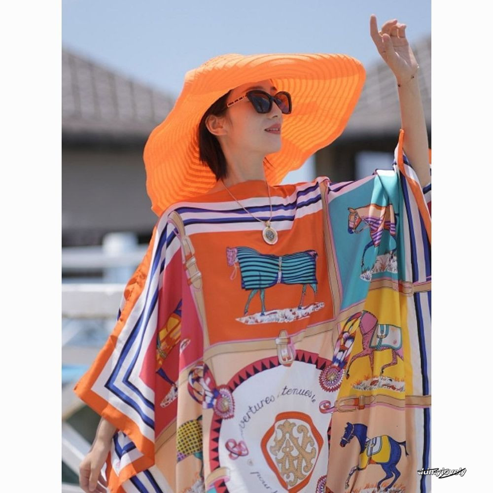 Ethnic Clothing Kuwait Fashion Blogger Recommend Printed Silk Kaftan Maxi Dresses Loose Summer Beach Bohemian Long Dress For Lady ddmylovely