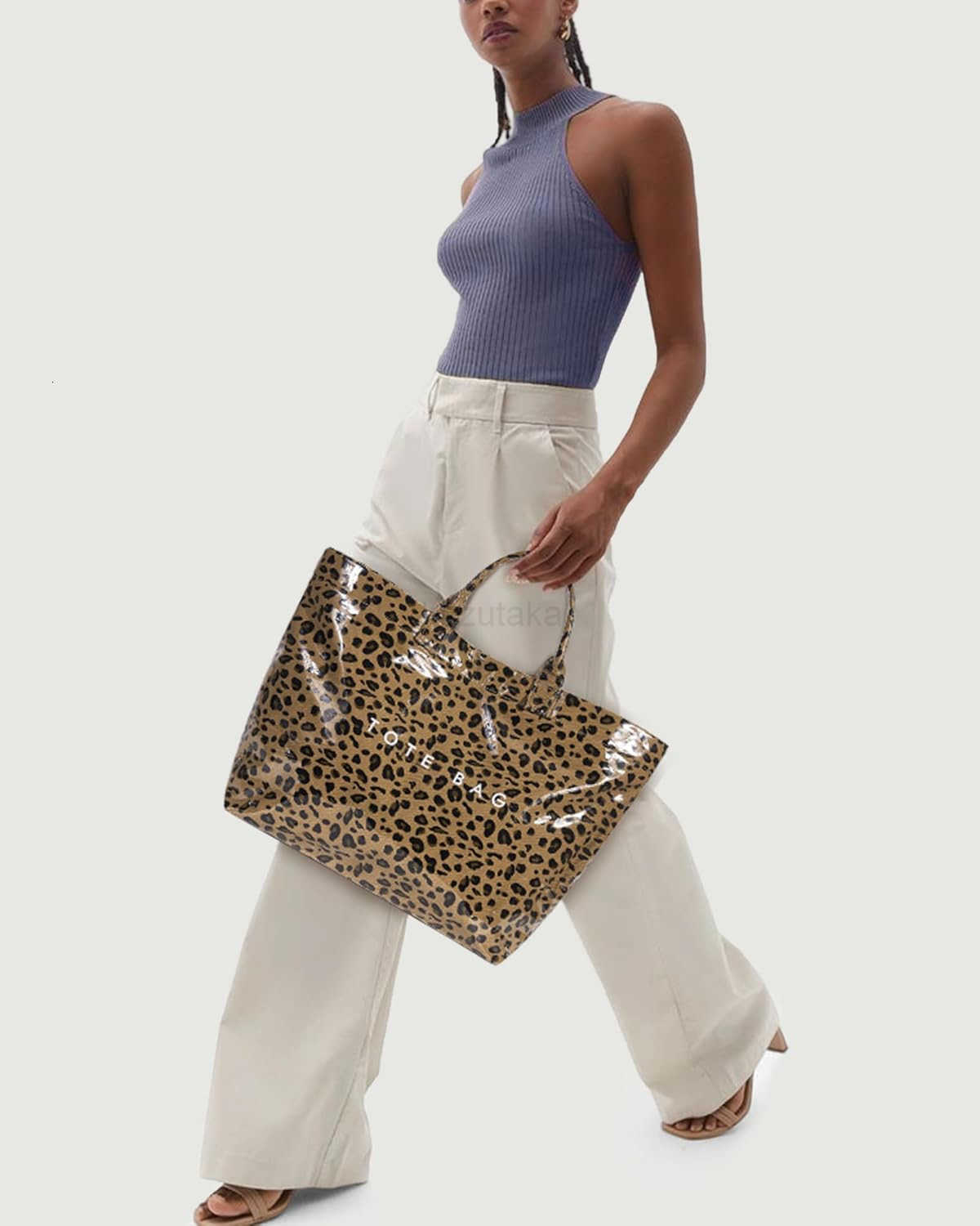 PVC Tote Bag for Women Trendy Plastic Tote Bag Leopard Bags Cheetah Letters Print Bags Large Canvas Hobo Handbag Z250901