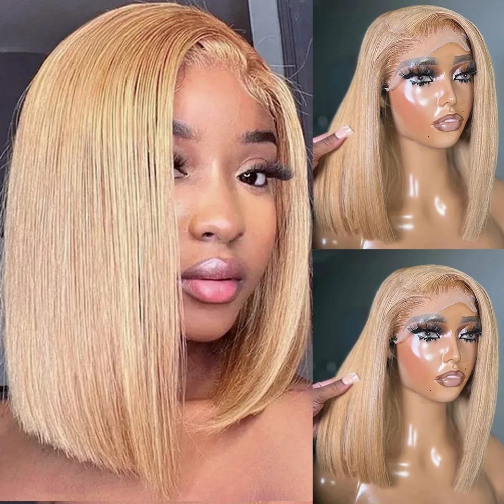 200% Density Honey Blonde Wig 13x6 HD Lace Front Wig Short Bob Human Hair Wig Bone Straight Lace Frontal Wigs Human Hair Pre Plucked Glueless Wigs for