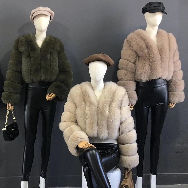 2025 New Style Women Fur Coat Real Fox Fur Jacket Natural Fox Fur Short Style Clothing Full Length Sleeve Female Coat