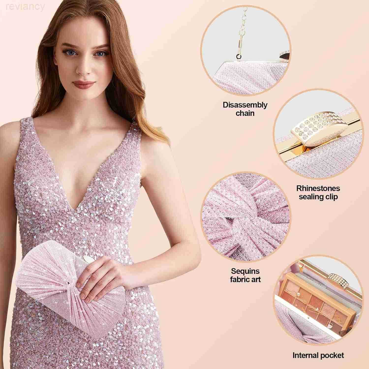 Clutch Purses for Women Wedding Evening Glitter Sparkly Handbags Party Purses for Women with Detachable ChainW250908