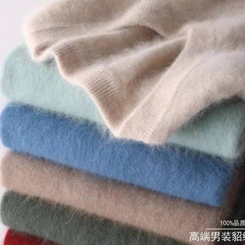 Men's 100% Pure Cashmere Sweater V-neck Pullover Knit Bottoming Shirt Autumn And Winter New Long-Sleeve High-End Mink Tops