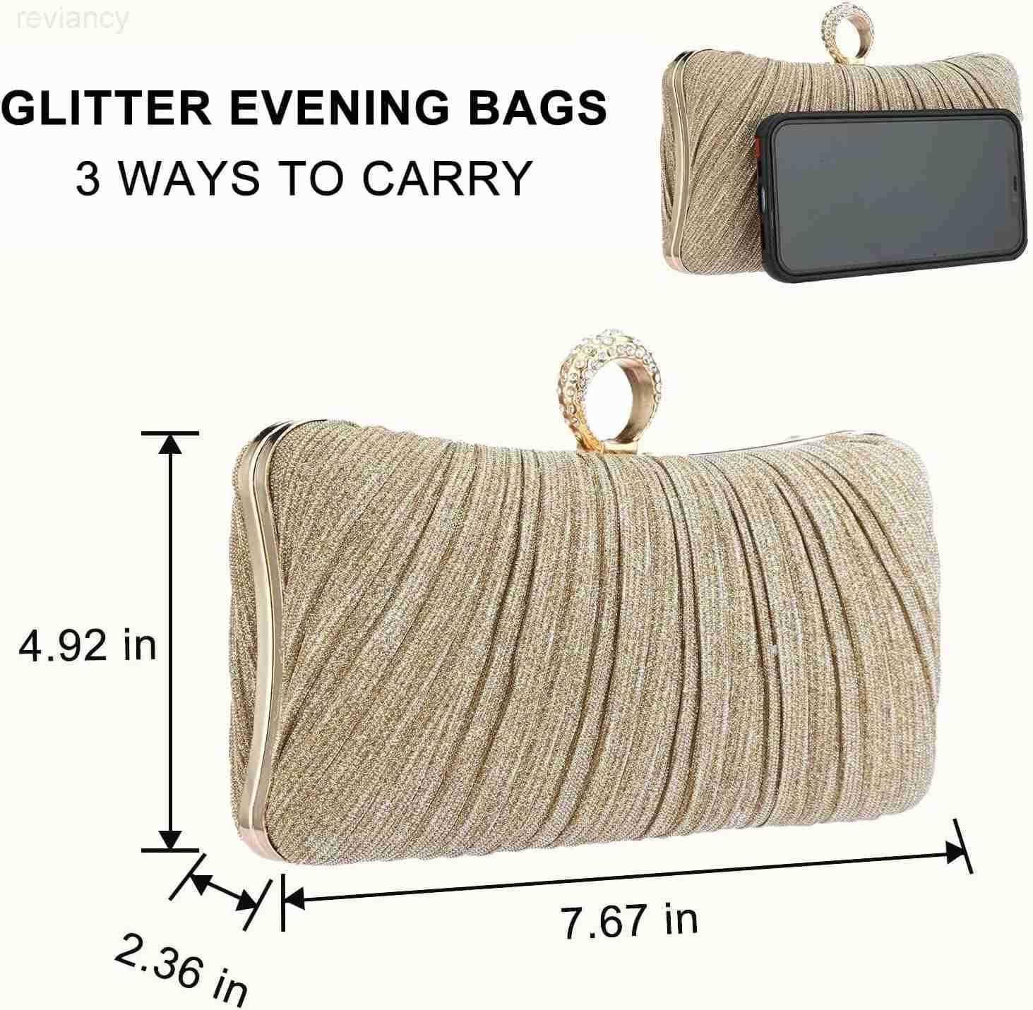 Evening Handbag Women Gold Glitter Clutch Purse Pleated Wedding Clutch for Bridal Wedding PartyW250908