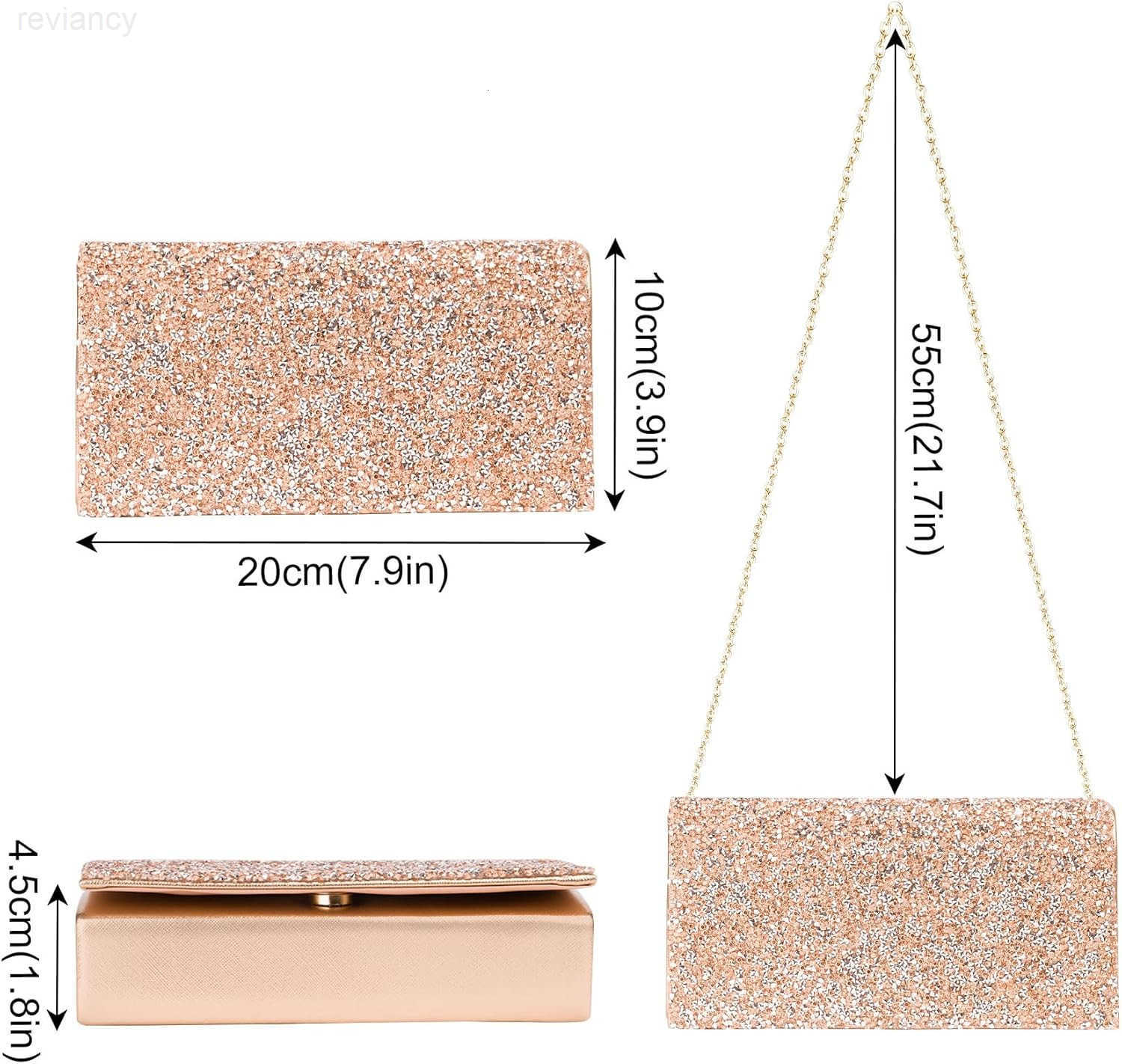 Womens Evening Handbags Bling Rhinestone Purse wChain Stunning Rose Gold Envelope Clutch Bag Formal Shoulder Crossbody Bag for Prom Bachelor Party Wed