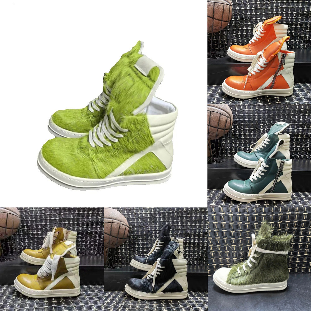 Designer with box Genuine Leather Ricks SHOE furry boot canvas booties black white red pink high horse hair low top suede boots