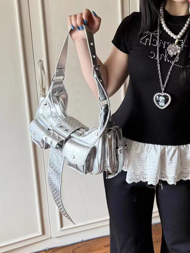 2025 autumn new handbag niche design trend versatile style punk style rivet spicy girl bag fashion women's shoulder bag designer bag