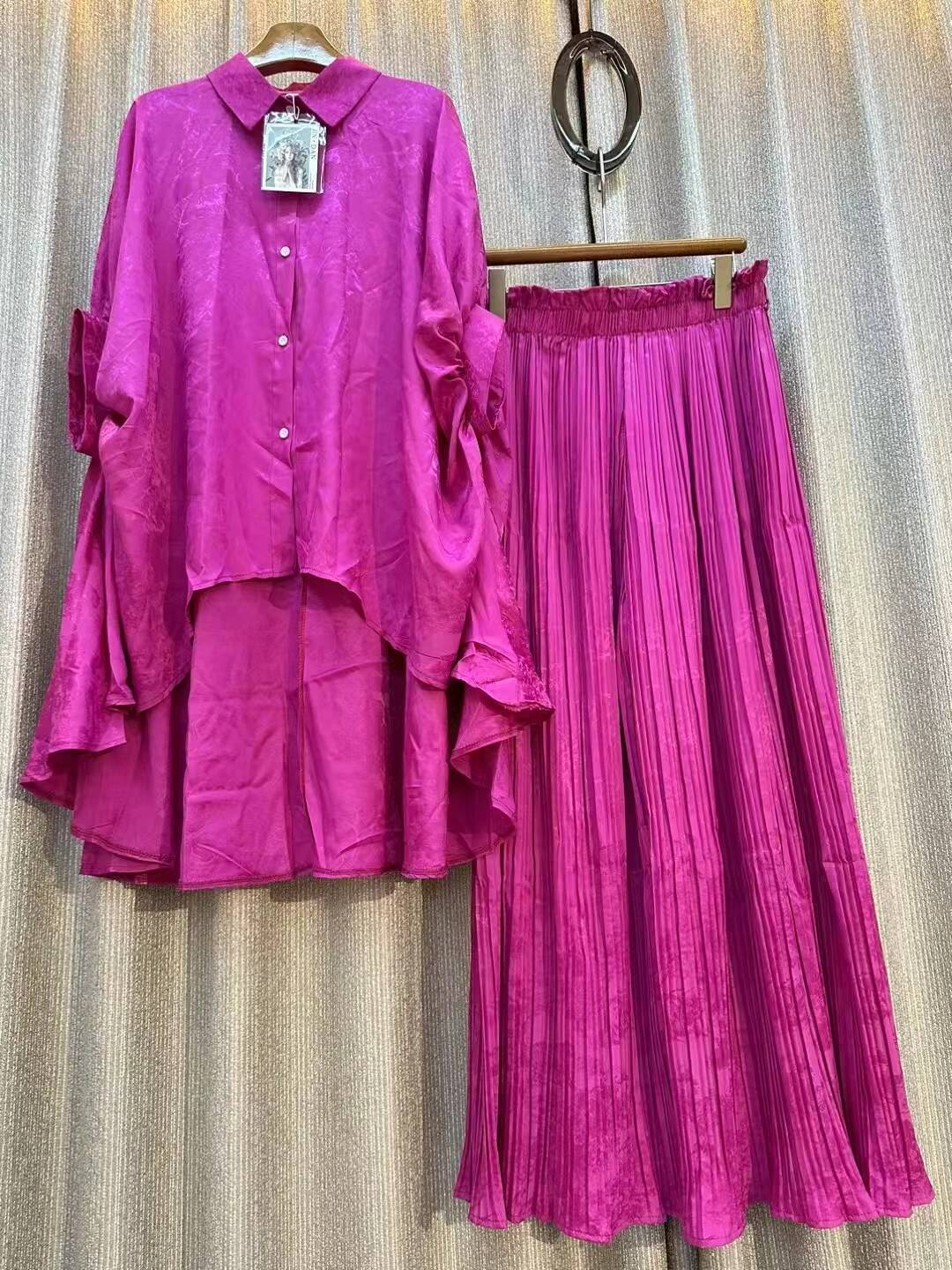 2025 design Luxury Printed Single breasted Long sleeved Shirt with Elastic Waist, Wide Leg Pants, Two piece Autumn/Winter New Designer Clothing