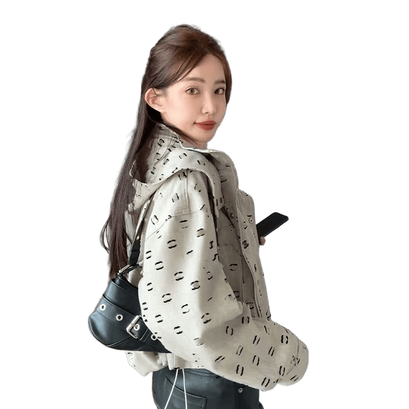 Fashion long-sleeved women's jacket jacquard vintage lapel design short jacket luxury high quality women's jacket casual short stand collar hood