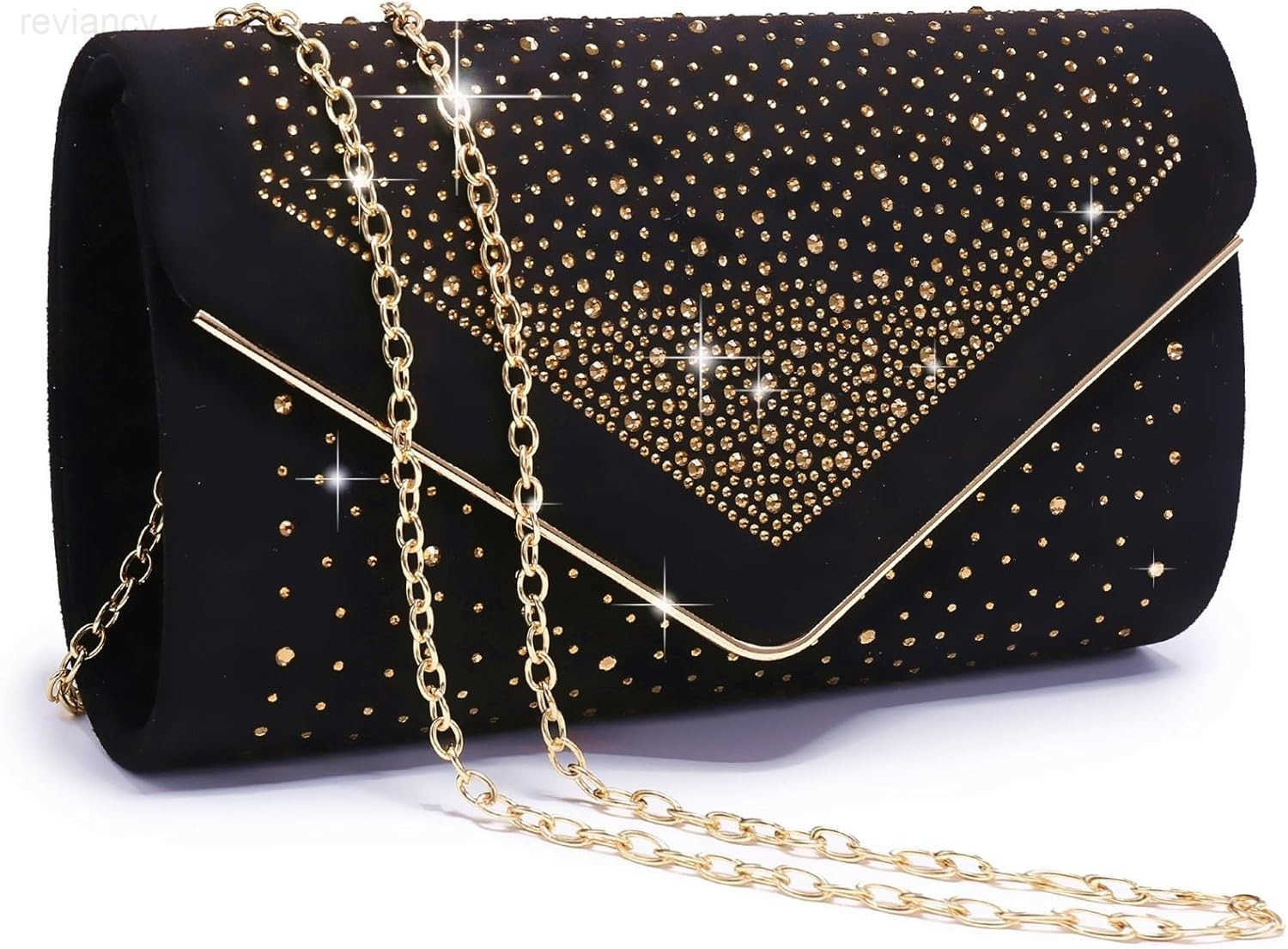 Women Rhinestone Evening Bag Faux Suede Clutch Formal Party Sparkly Purses Cocktail Wedding HandbagW250908