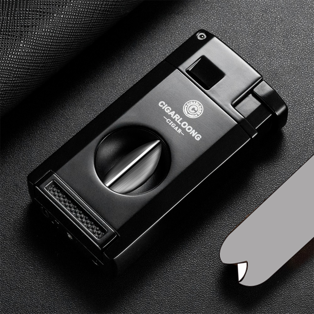 3 IN 1 Multi-functional Cigar Lighter Windproof Flame Inflatable Portable Travel V-Cutter Puncher Smoking Accessories Gift Box CLB-23LP1 W260202