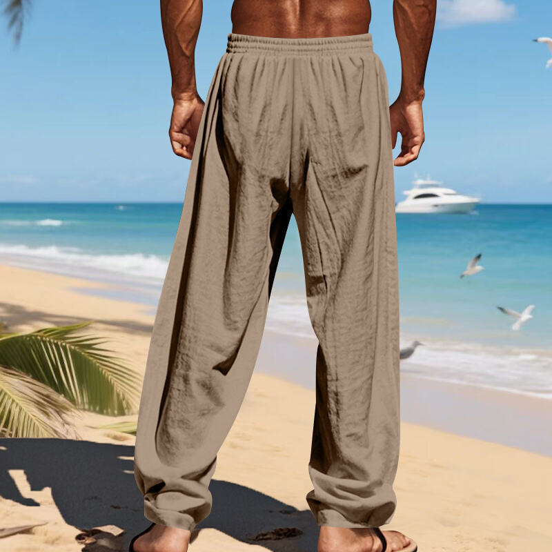 Men's Resort Wear Linen Trousers Hawaiian Inspired Print Straight Leg Beach Pants for Vacation and Summer European size: S-3XL