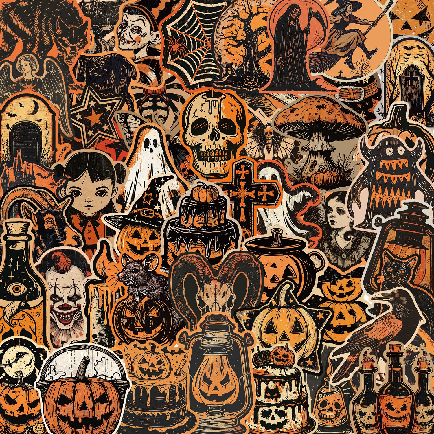50pcs Waterproof Halloween Graffiti Stickers Party Decoration for Laptop Guitar Skateboard Luggage Cute Stickers Kids Toy