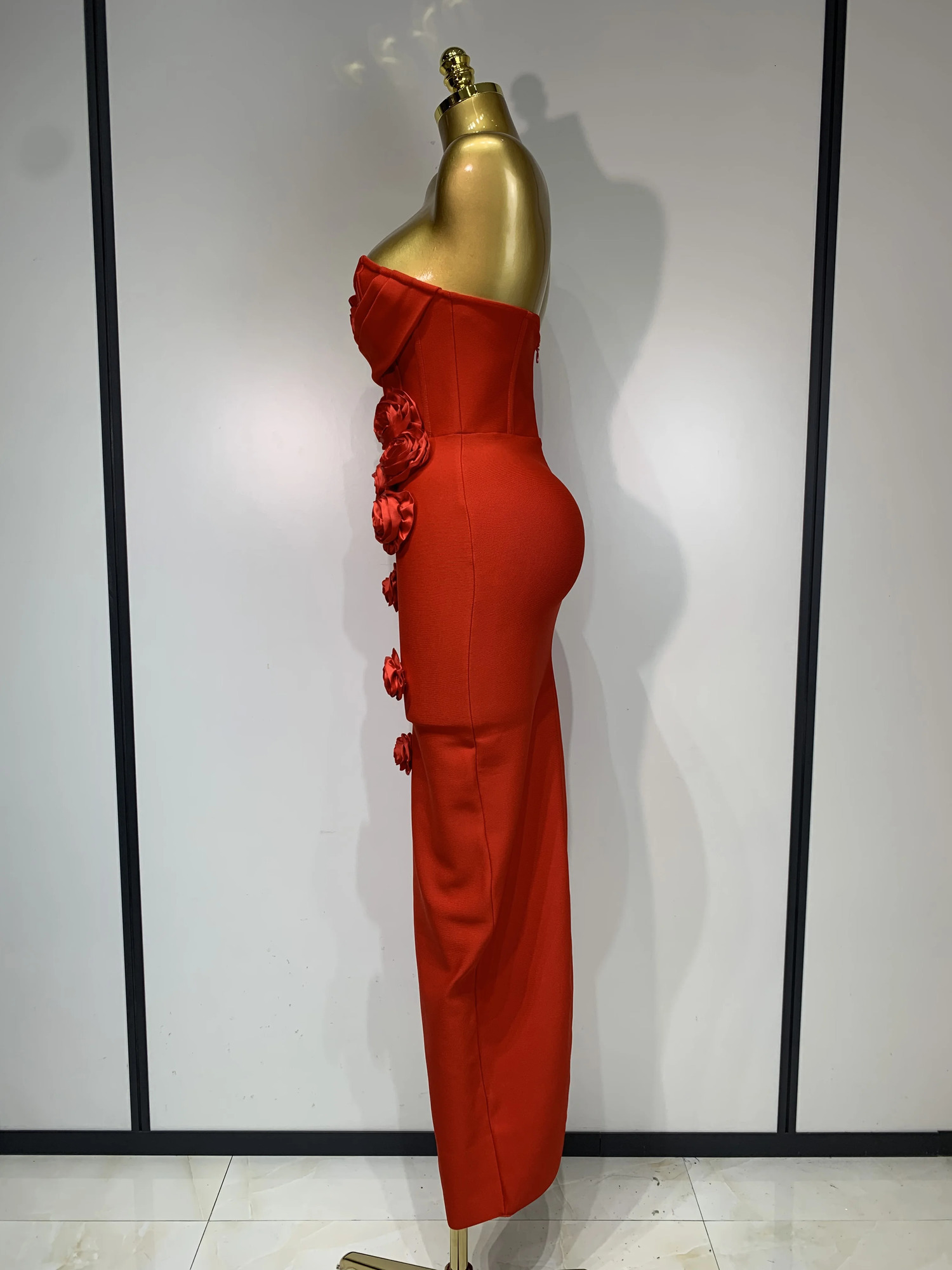 est Women Sexy Strapless Backless Red Flower Midi Bandage Dress Celebirty Elegant Evening Club Party Birthday Dresses 250907