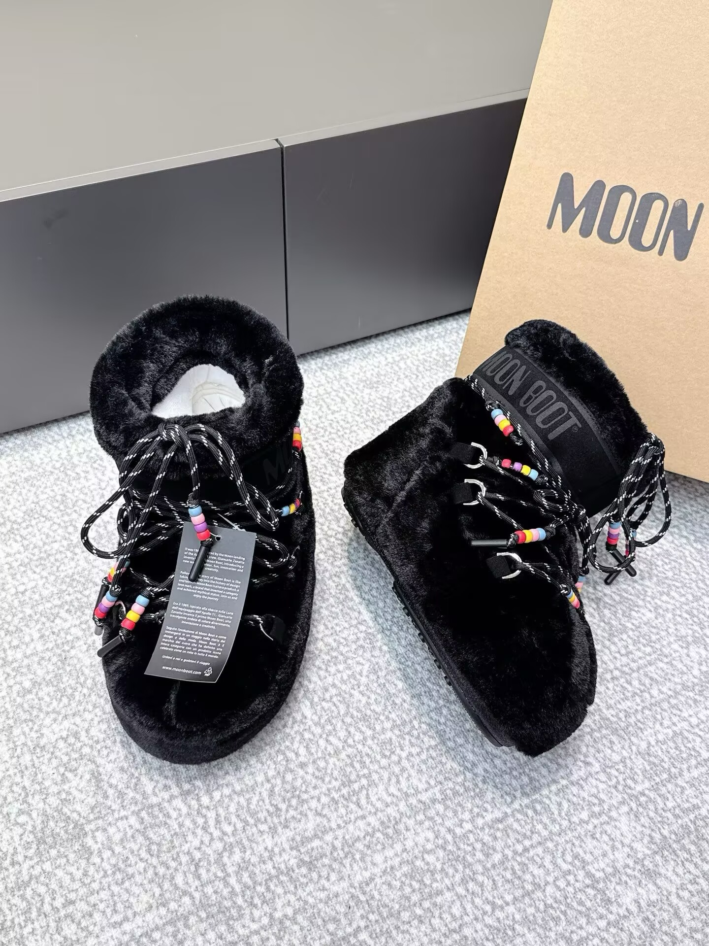 Winter Warm Moon Snow Boot Icon Faux Fur & Leather Short Boots Non-slip Rubber Sole Beads Ankle Booties Criss-cross Laces Lady Comfort Walking EU35-43