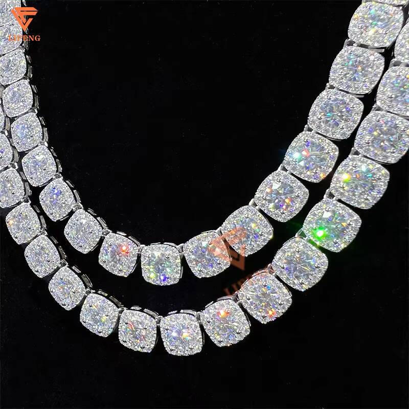 Hot Sale Clustered Tennis Chains 10mm Iced Out Vvs Diamond 925 Sterling Silver Moissanite Stones Tennis Link Bracelet Necklace