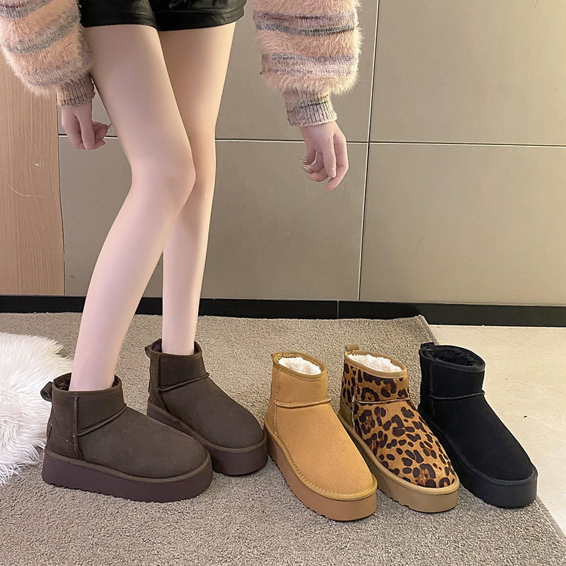 Free shipping designer Leopard print snow boots for women autumn winter thickened plush warm outer wear anti slip and fashionable Western style cotton