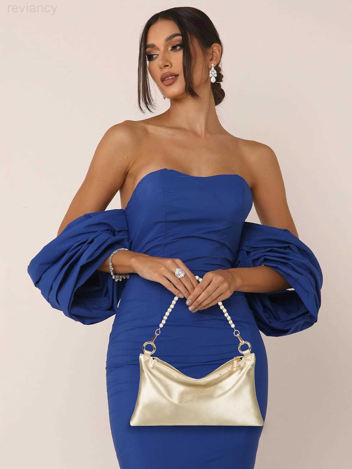 Womens Satin Evening Bag Clutch Purse Handbag for Women Wedding Shoulder Bag with 2 Chains for Formal Cocktail PartyW250908