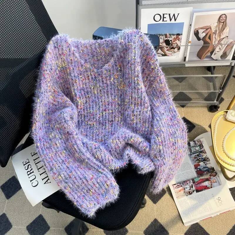 2025 Soft Style Polka Dot Lazy Sweater Women's S Trend Autumn/Winter New Loose Version Soft Soft Knitted Top V-neck Pullover design Autumn/Winter