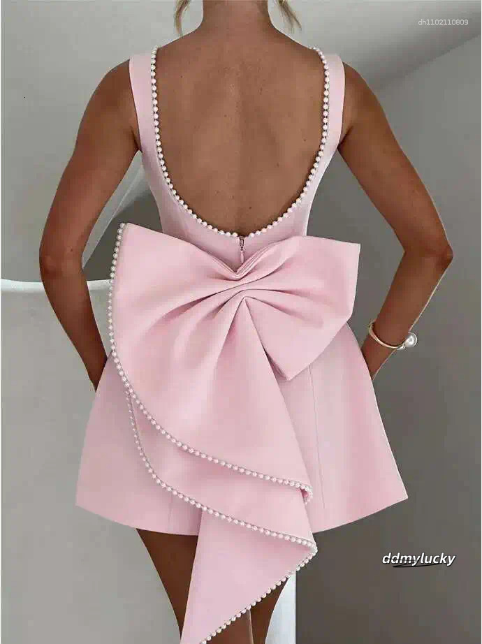 Elegant Mini Dress With Pearl Bow Detail - Perfect For Parties, Weddings, And Special Ocns ddmyLucky ddmyLucky ddmyLucky