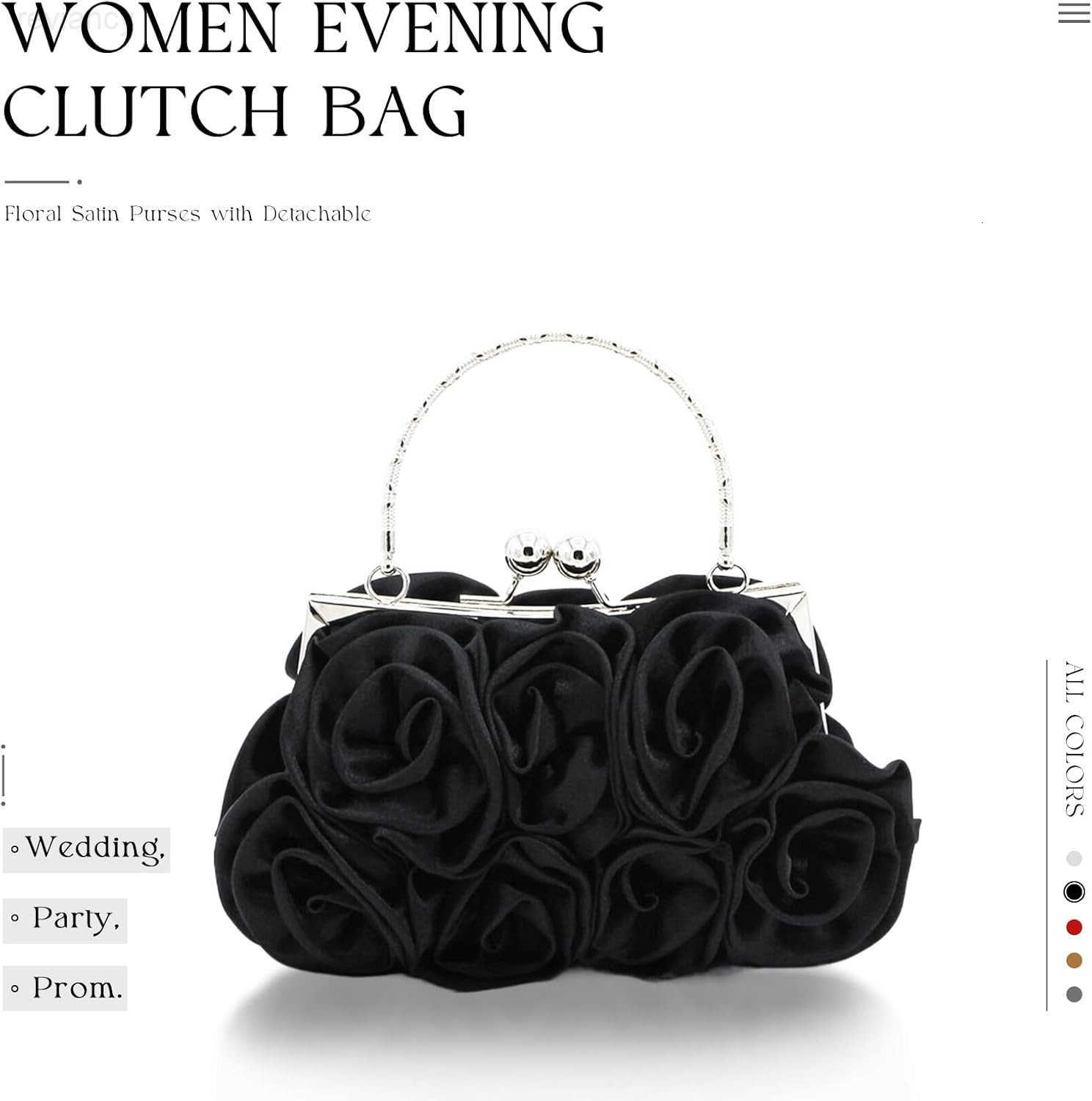Women Evening Clutch Bag Floral Satin Small Purses with Detachable Strap for Wedding Party PromW250908