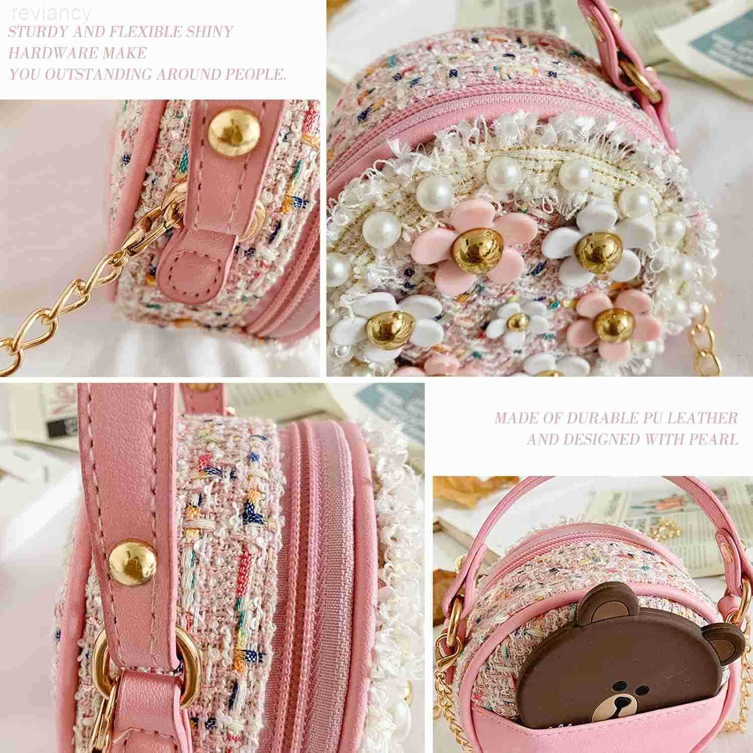Little Girls Toddler Crossbody Purse with Pearl Flowers Mini Cute Princess Handbags Shoulder Chain BagW250908
