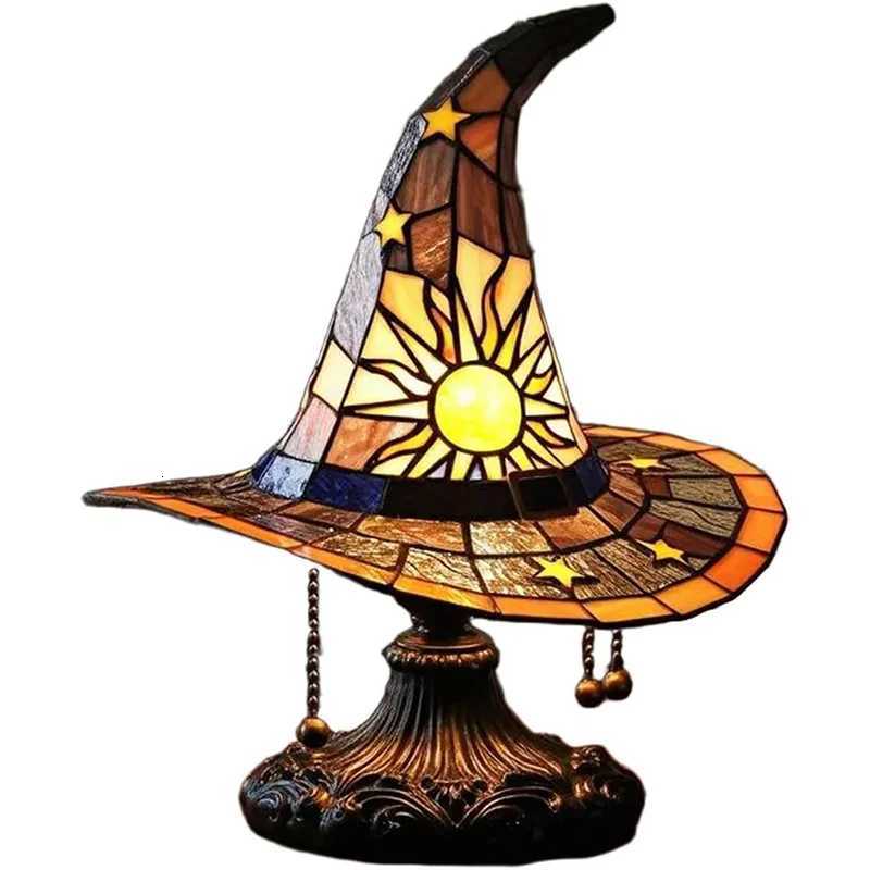 Stained Glass Witch Hat Lamp Bedside Night Light Halloween Decor Perfect for Halloween Decorations Haunted Houses Living RoomsXJ250908