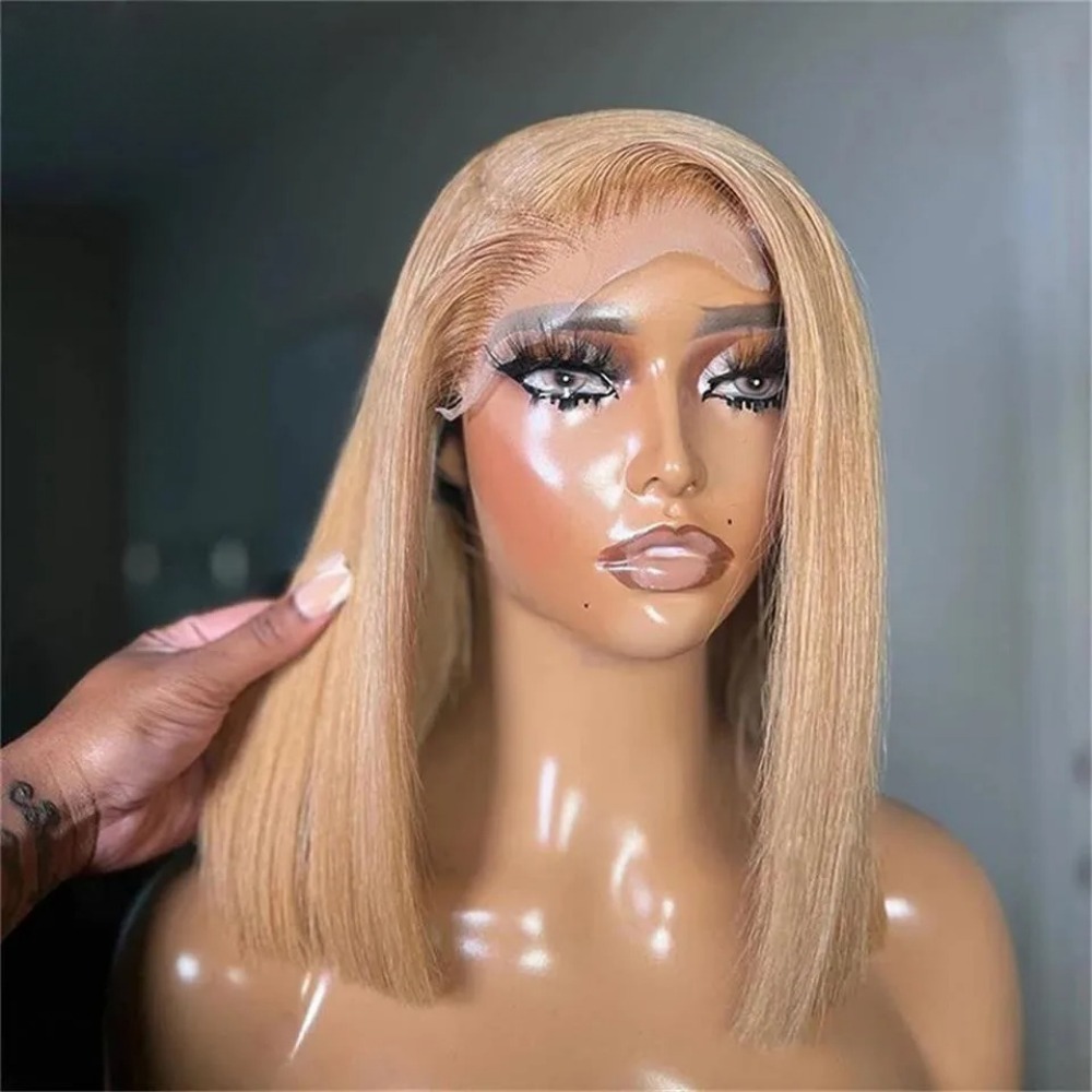 200% Density Honey Blonde Wig 13x6 HD Lace Front Wig Short Bob Human Hair Wig Bone Straight Lace Frontal Wigs Human Hair Pre Plucked Glueless Wigs for