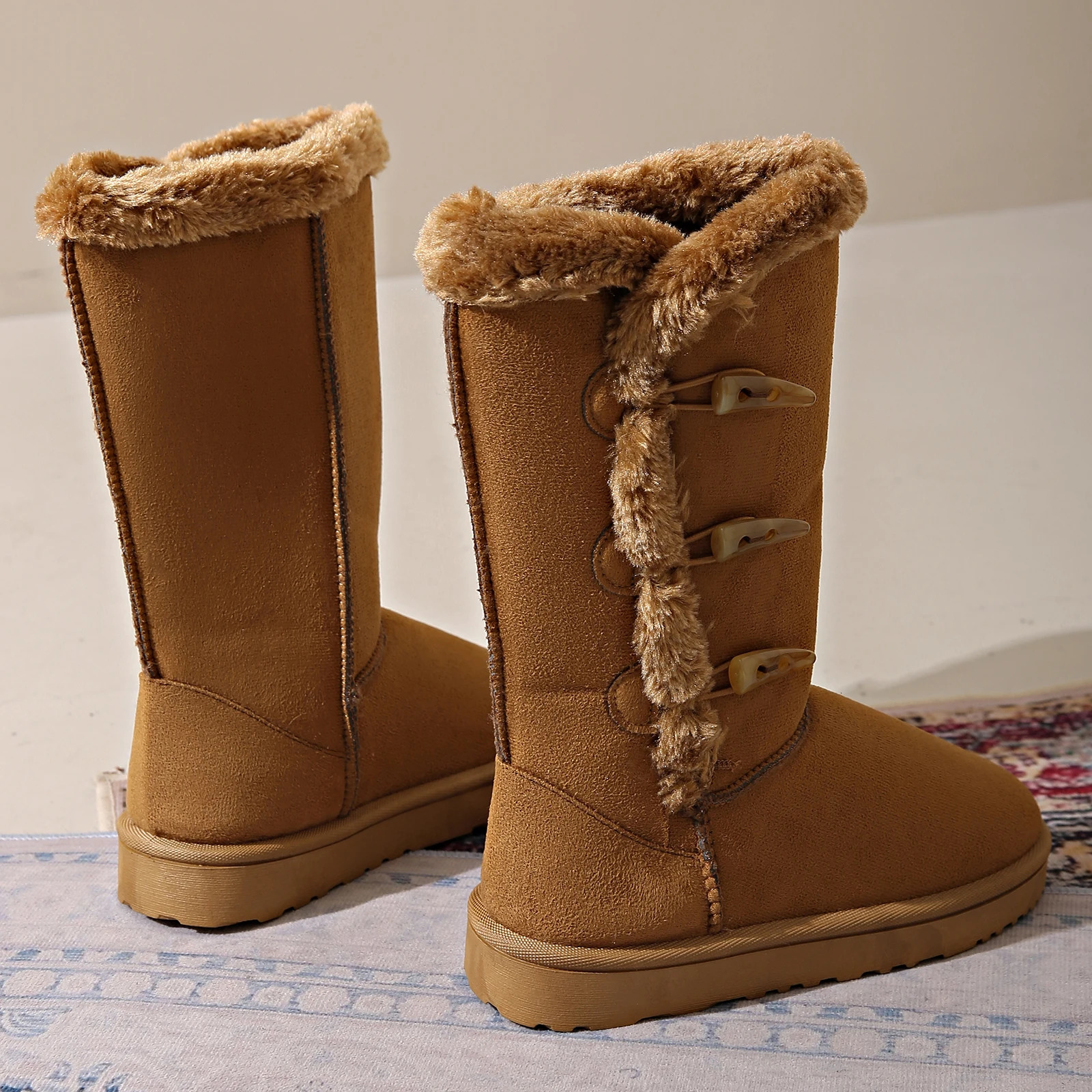 Ladies snow boots classic style with fur insulation and horn buttons highcalf boots 250903 - view 3